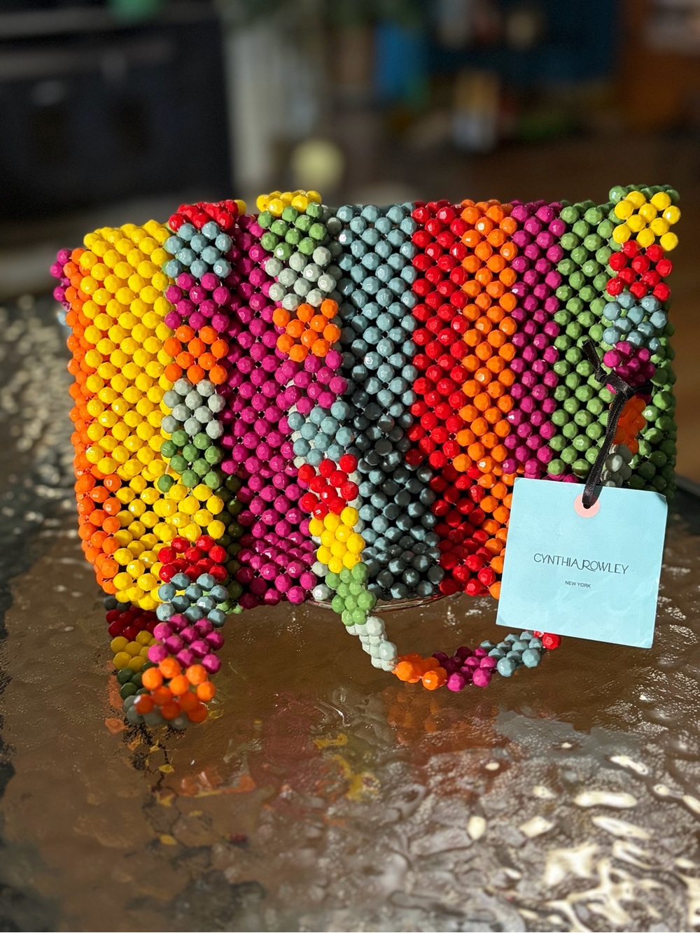 Cynthia Rowley Rainbow Stripe Beaded Crossbody Bag